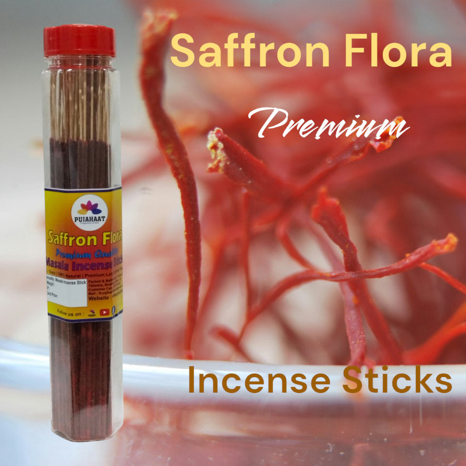 Pujahaat Saffron / Kesar Flora Premium Natural Masala Incense Sticks Natural Kesar Saffron Flora Agarbatti Nagchampa 100% Natural Fragrances - 200 Gms
