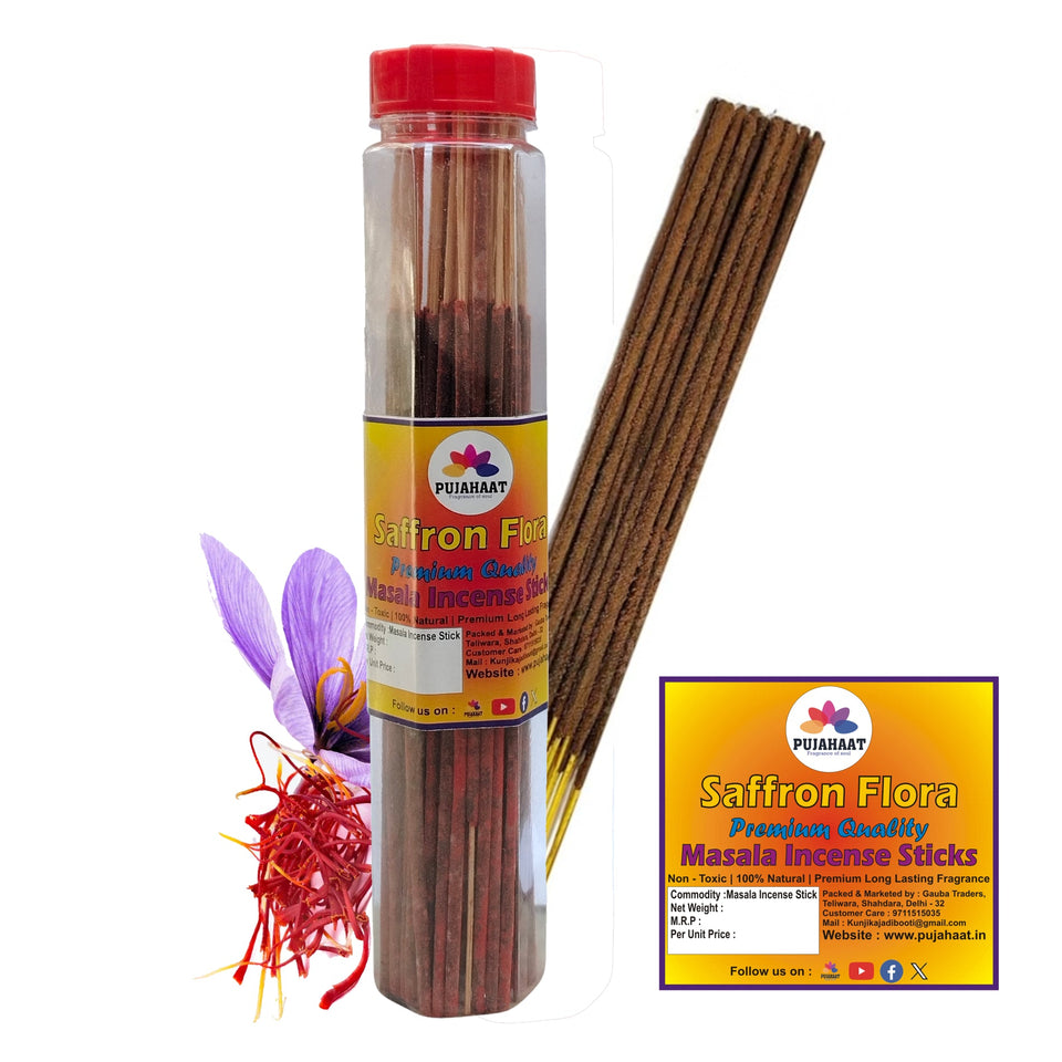 Pujahaat Saffron / Kesar Flora Premium Natural Masala Incense Sticks Natural Kesar Saffron Flora Agarbatti Nagchampa 100% Natural Fragrances - 200 Gms