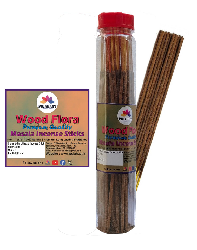 Pujahaat Wood Flora Premium Natural Masala Incense Sticks Natural Wooden Fragrance Agarbatti Nagchampa 100% Natural Fragrances - 200 Gms