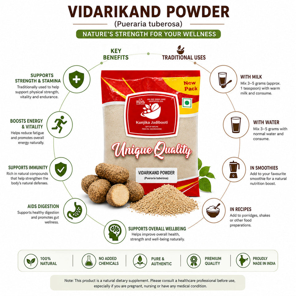 Kunjika Jadibooti Vidarikand Herbal Kudzu | (Pueraria tuberosa) Bidharikand Indian Kudju | Air Potato| Jadi Booti Powder - 100 gm