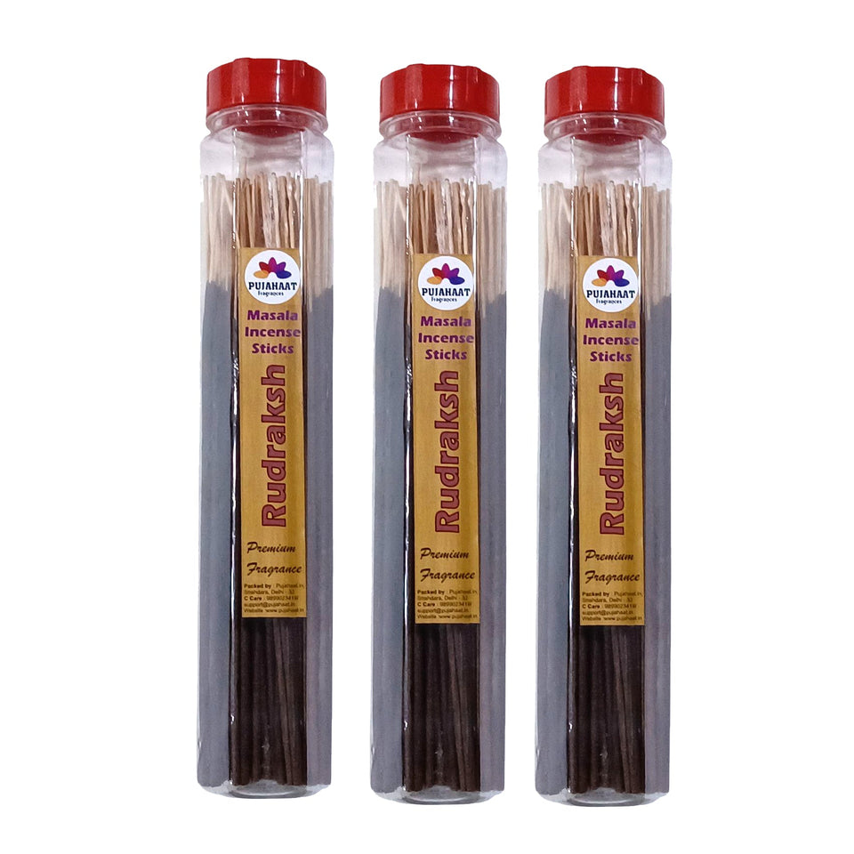 Pujahaat Premium Scented Incense Stick Masala Agarbatti | No Charcoal Incense Sticks, 100% Herbal Fragrance Agarbatti, 0% Sulphates - Rudraksha Fragrance