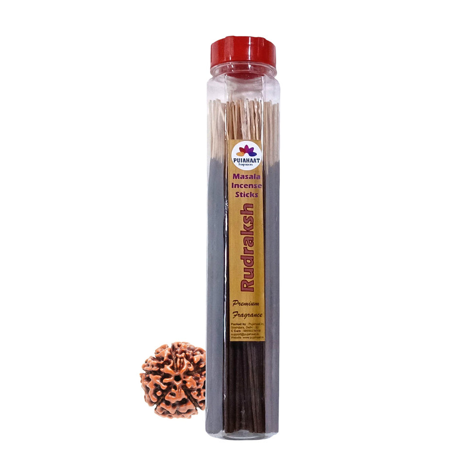 Pujahaat Premium Scented Incense Stick Masala Agarbatti | No Charcoal Incense Sticks, 100% Herbal Fragrance Agarbatti, 0% Sulphates - Rudraksha Fragrance