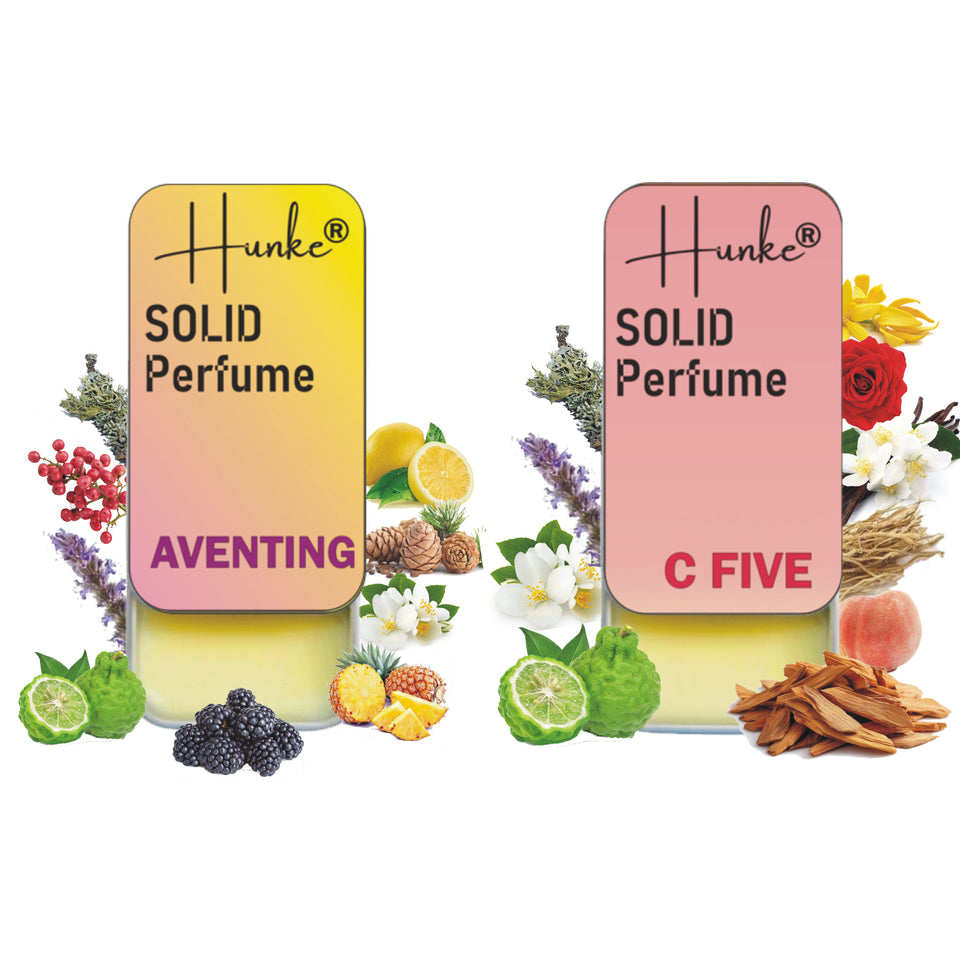 Hunke® Solid Perfume Combo | Alcohol-Free Solid Perfume for Men & Women | Long Lasting Natural Wax Fragrance | Travel Friendly Pocket Perfume | Handmade Luxury - Aventing, C Five