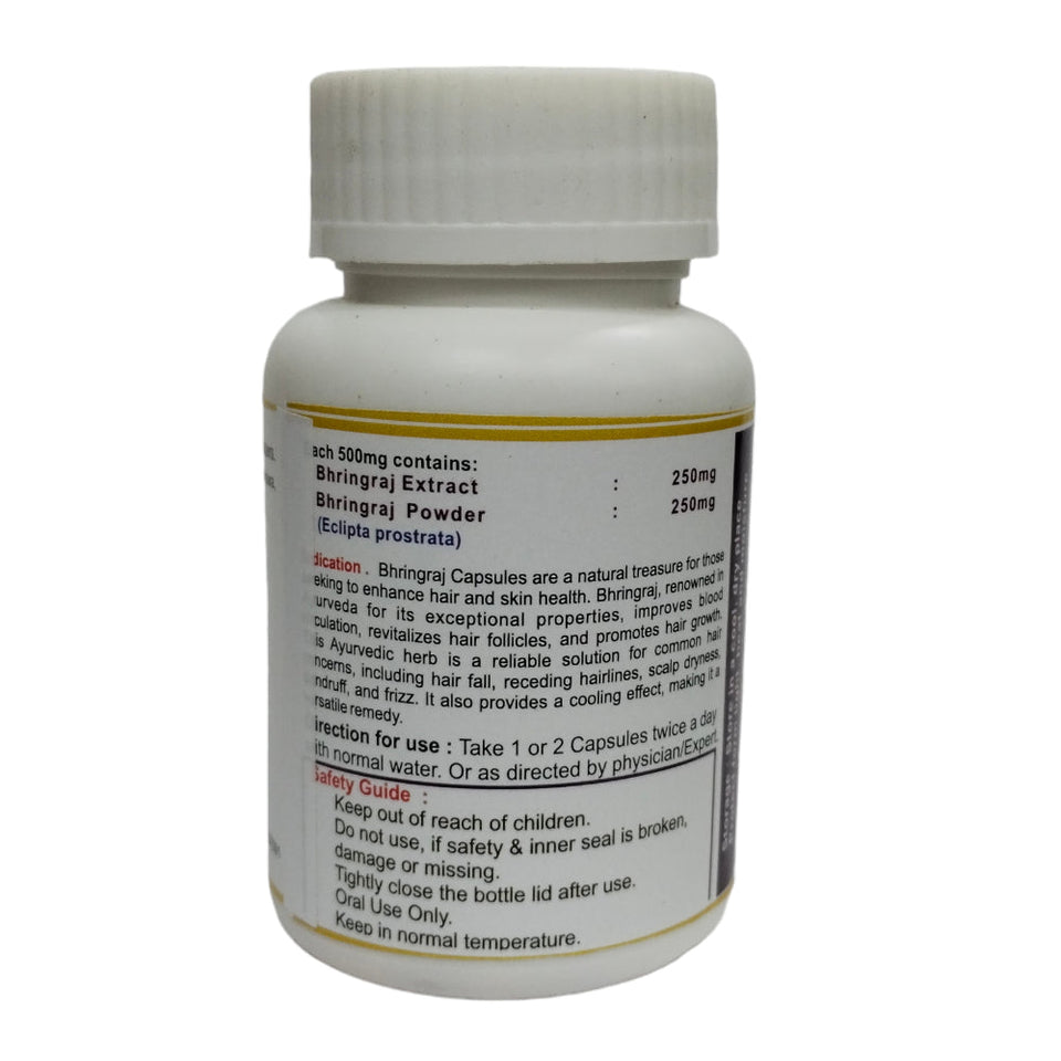 Kunjika Jadibooti Bhringraj Extract 500mg Capsules, Ayurvedic Supplements | Supports Healthy Hair for Women & Men| For Hair Fall & Graying | 30 Capsules