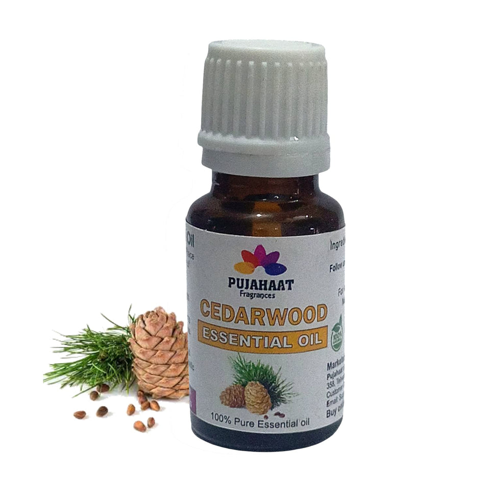 Pujahaat Natural Cedarwood Essential Oil (Juniperus Virginiana) Pure | Non-Sticky | Non-greasy | Lightweight | Men & Women | All Skin Types - Vegan & Cruelty free - 15 ml