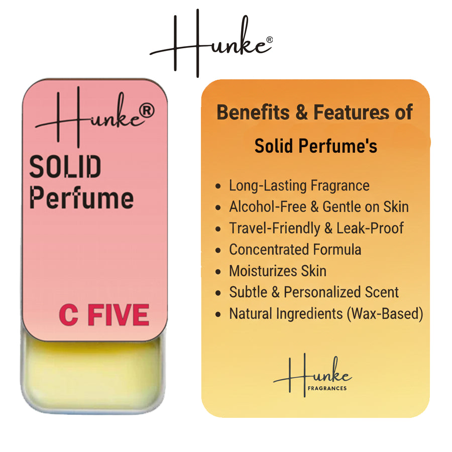 Hunke® Solid Perfume | Alcohol-Free Solid Perfume for Men & Women | Long Lasting Natural Wax Fragrance | Travel Friendly Pocket Perfume | Handmade Luxury - C Five