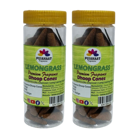 Pujahaat Premium Scented Incense Dhoop Cone | No Charcoal No Bamboo | for Pooja, Rituals & Special Occasions, Aromatherapy Lemongrass Fragrance