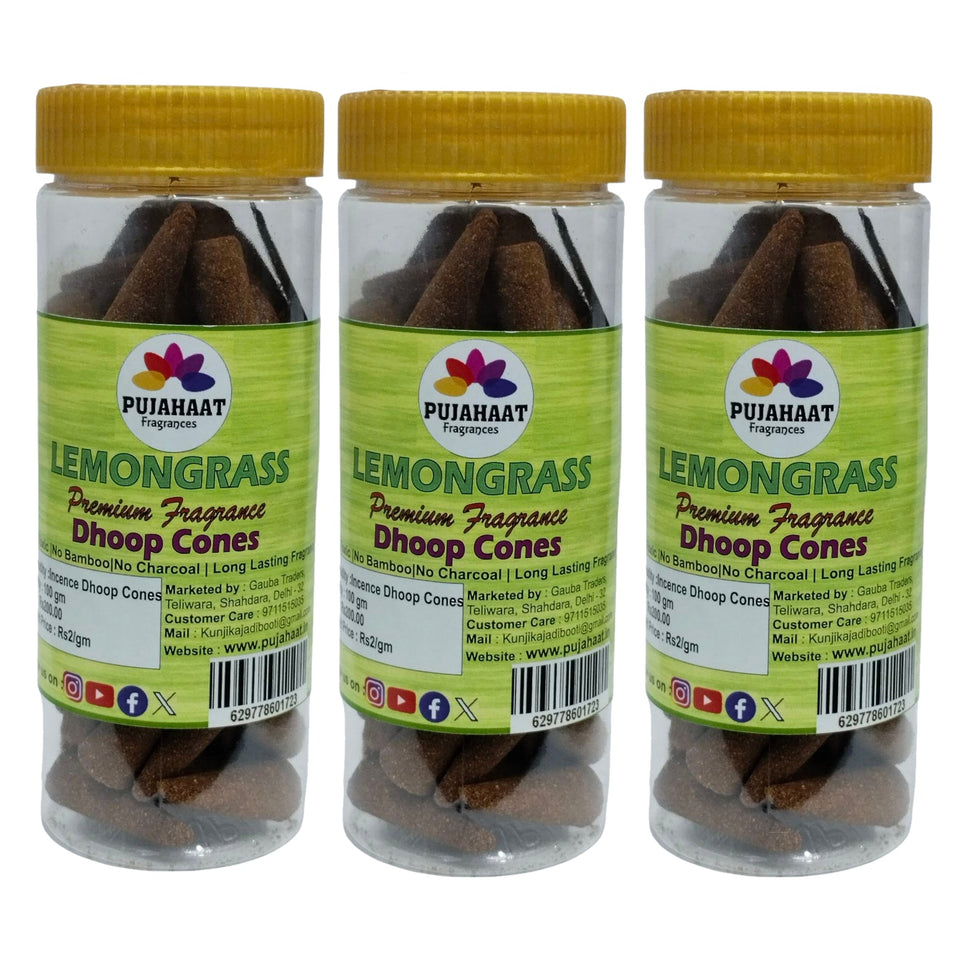 Pujahaat Premium Scented Incense Dhoop Cone | No Charcoal No Bamboo | for Pooja, Rituals & Special Occasions, Aromatherapy Lemongrass Fragrance