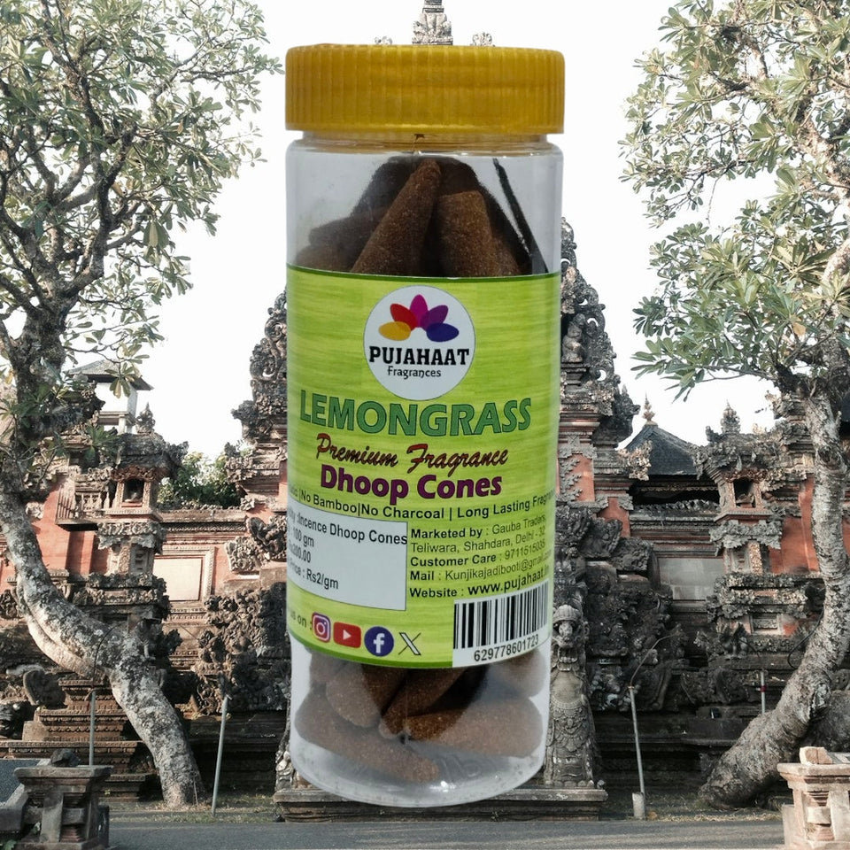 Pujahaat Premium Scented Incense Dhoop Cone | No Charcoal No Bamboo | for Pooja, Rituals & Special Occasions, Aromatherapy Lemongrass Fragrance