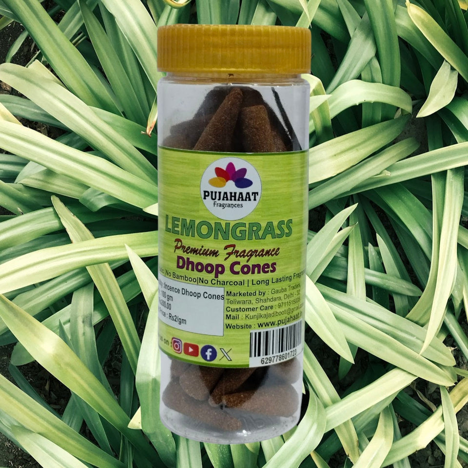 Pujahaat Premium Scented Incense Dhoop Cone | No Charcoal No Bamboo | for Pooja, Rituals & Special Occasions, Aromatherapy Lemongrass Fragrance