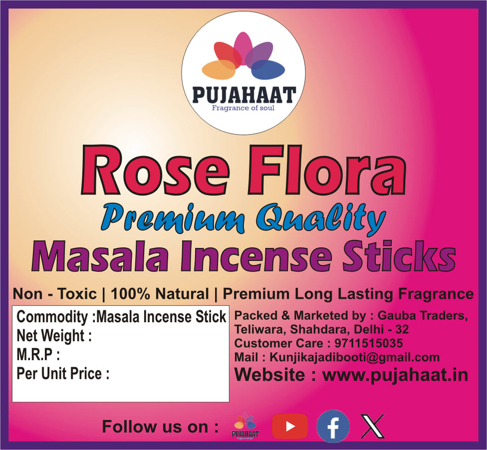Pujahaat Rose Flora Gulab Premium Natural Masala Incense Sticks Natural Rose Flora Gulab Agarbatti Nagchampa 100% Natural Fragrances - 100 Gms