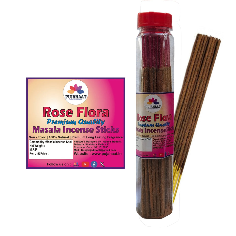 Pujahaat Rose Flora Gulab Premium Natural Masala Incense Sticks Natural Rose Flora Gulab Agarbatti Nagchampa 100% Natural Fragrances - 200 Gms