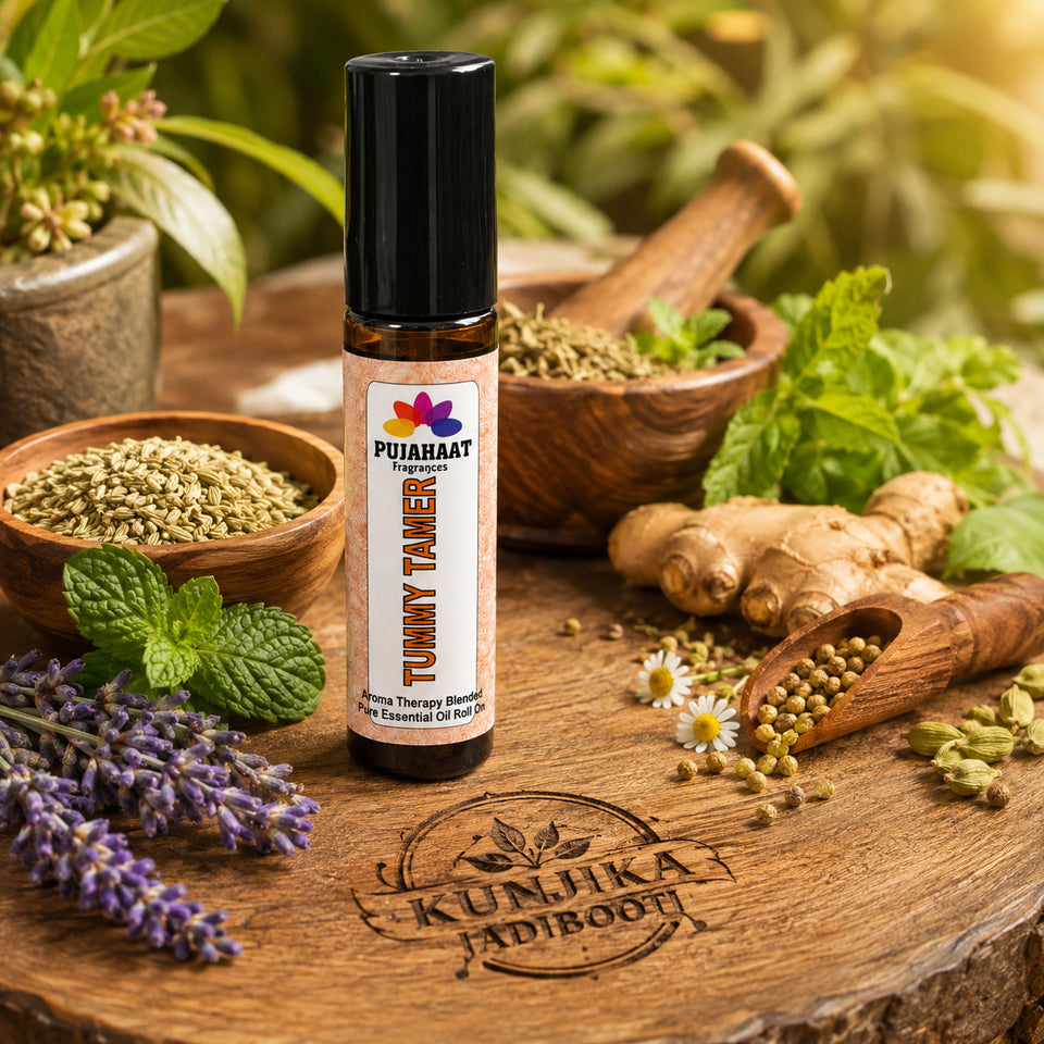 Pujahaat Tummy Tamer Aromatherapy Roll-on | Blend of pure & natural Essential Oils |  for Mind & Body | Crafted by Certified Aromatherapists 10ml/0.33 fl oz - Tummy Tamer Roll-on