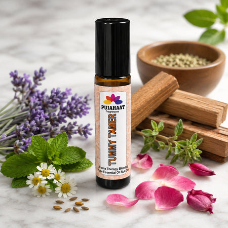 Pujahaat Tummy Tamer Aromatherapy Roll-on | Blend of pure & natural Essential Oils |  for Mind & Body | Crafted by Certified Aromatherapists 10ml/0.33 fl oz - Tummy Tamer Roll-on