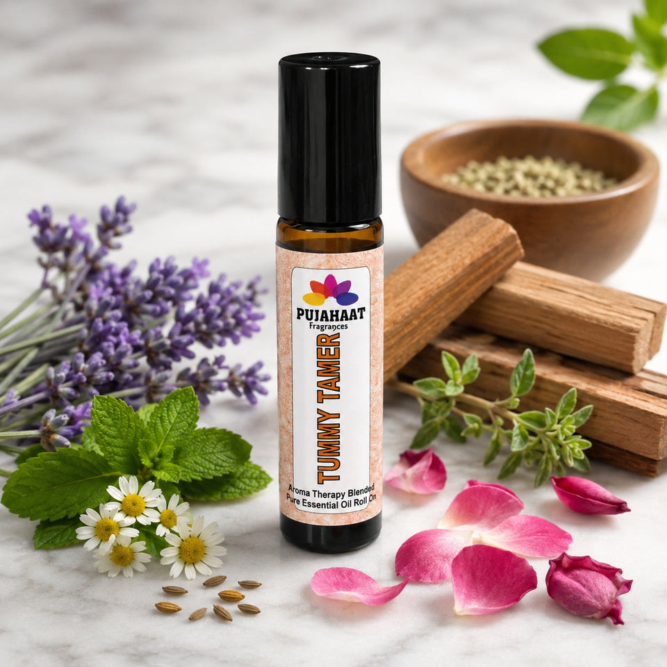 Pujahaat Tummy Tamer Aromatherapy Roll-on | Blend of pure & natural Essential Oils |  for Mind & Body | Crafted by Certified Aromatherapists 10ml/0.33 fl oz - Tummy Tamer Roll-on