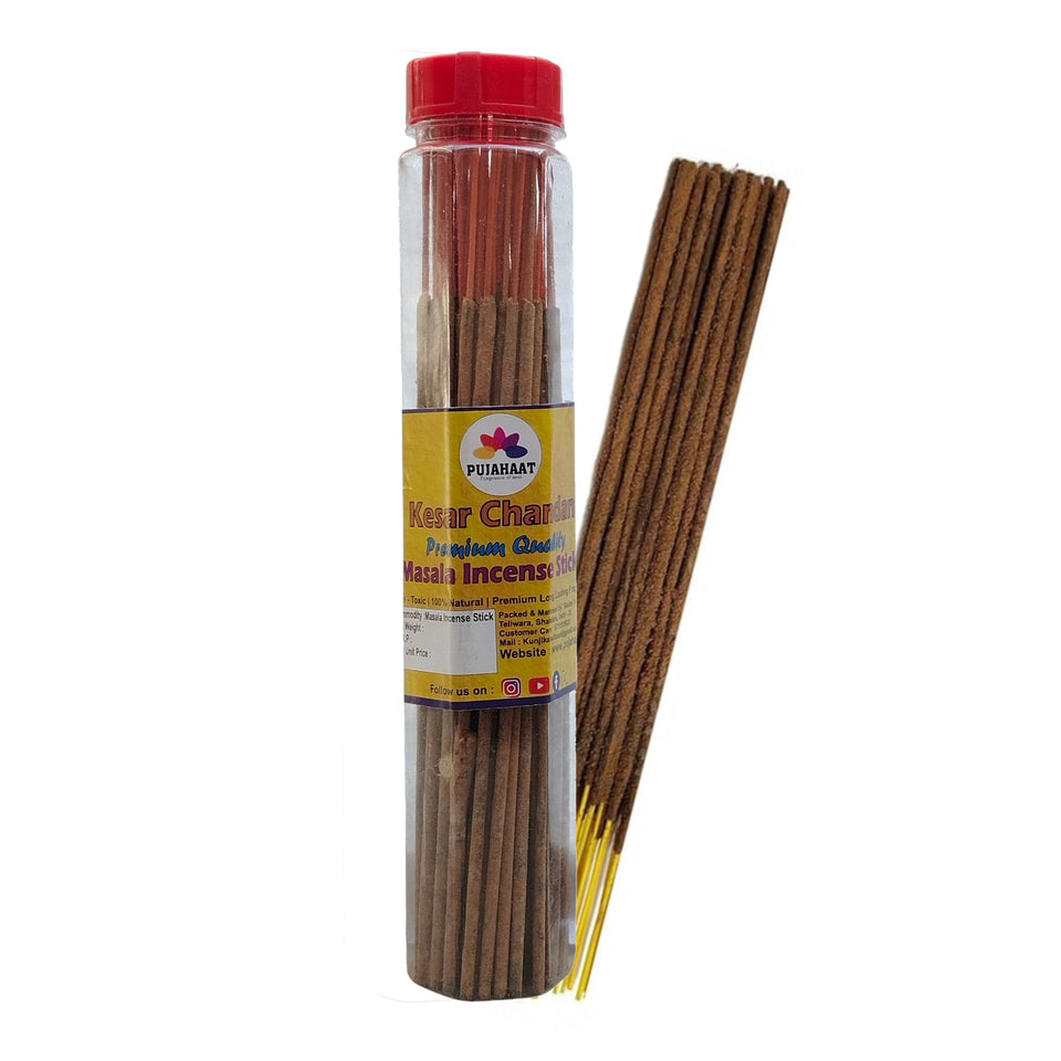 Pujahaat Kesar Chandan Flora Premium Natural Masala Incense Sticks Natural Kesar Chandan Flora Agarbatti Nagchampa 100% Natural Fragrances - 200 Gms