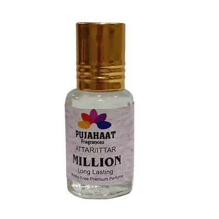 Pujahaat Premium Alcohol-Free Attar | Ittar 6ml, Long-Lasting Travel Size Roll-On, Best Oriental Perfume Attar Fragrance Oil - Million