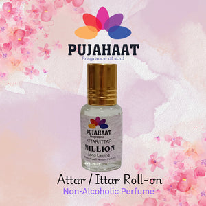 Pujahaat Premium Alcohol-Free Attar | Ittar 6ml, Long-Lasting Travel Size Roll-On, Best Oriental Perfume Attar Fragrance Oil - Million