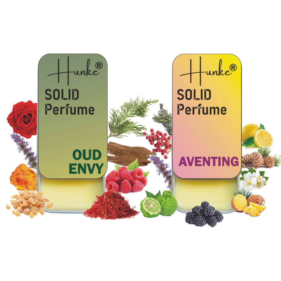 Hunke® Solid Perfume Combo | Alcohol-Free Solid Perfume for Men & Women | Long Lasting Natural Wax Fragrance | Travel Friendly Pocket Perfume | Handmade Luxury - Oud Envy, Aventing