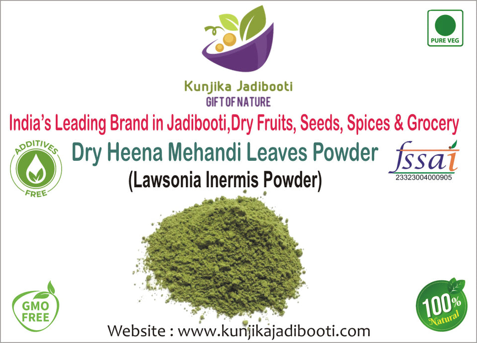 Kunjika Jadibooti Mehandi Leaves Powder | Henna Mehandi Leaves | Whole Natural Pure Henna Leaves Powder - 100 gm