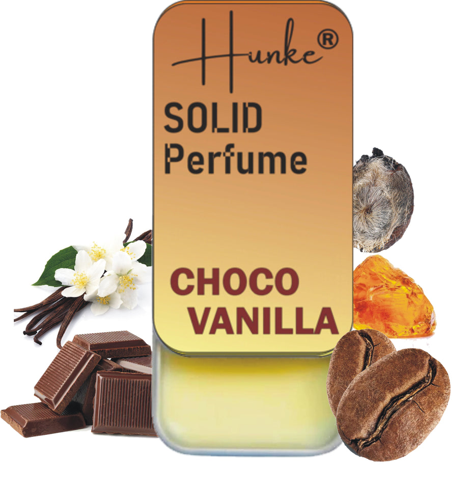 Hunke® Solid Perfume | Alcohol-Free Solid Perfume for Men & Women | Long Lasting Natural Wax Fragrance | Travel Friendly Pocket Perfume | Handmade Luxury - Choco Vanilla