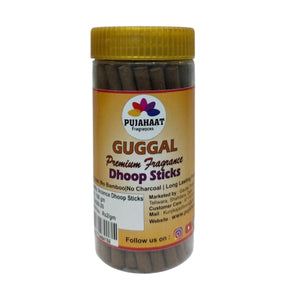 Pujahaat Guggal Premium Scented Incense Stick | Dry Dhoop Stick | No Charcoal, Bambooless | Dhoop Batti 4 inches with free Holder - Guggal Fragrance