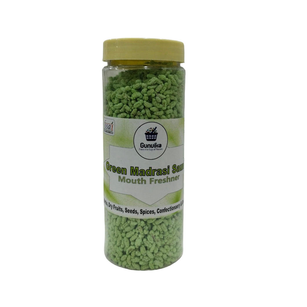 Gunvika Green Madrasi Saunf Peppermint Coated Fennel Seed Green Saunf Thandai Mint Saunf Good for Bad Breath, Good Digestion, Mukhwas Mouth Freshener - 200 gm