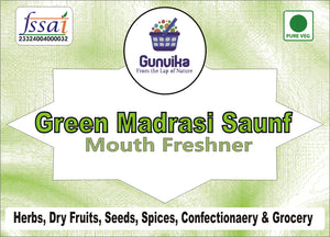 Gunvika Green Madrasi Saunf Peppermint Coated Fennel Seed Green Saunf Thandai Mint Saunf Good for Bad Breath, Good Digestion, Mukhwas Mouth Freshener - 200 gm