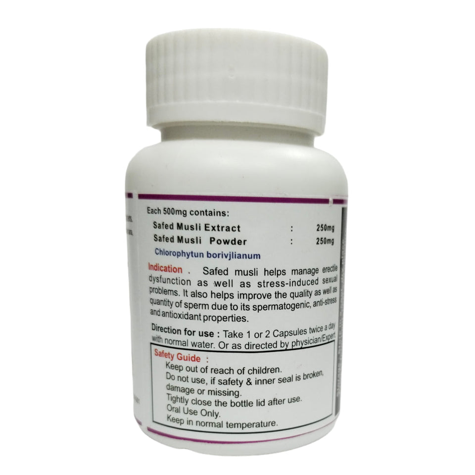 Kunjika Jadibooti Safed Musli 500mg Capsules, Ayurvedic Supplements | Improves Strength, Performance & Vitality, Anxiety and Stress Relief | 30 Capsules