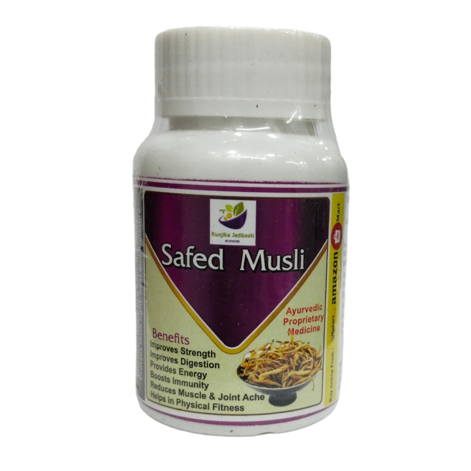 Kunjika Jadibooti Safed Musli 500mg Capsules, Ayurvedic Supplements | Improves Strength, Performance & Vitality, Anxiety and Stress Relief | 30 Capsules