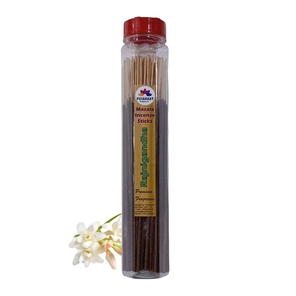 Pujahaat Premium Scented Incense Stick Masala Agarbatti | No Charcoal Incense Sticks, 100% Herbal Fragrance Agarbatti, 0% Sulphates - Rajnigandha Fragrance