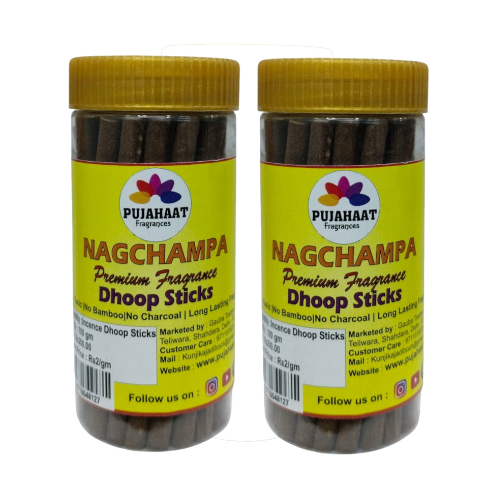 Pujahaat Nagchampa Premium Scented Incense Stick | Dry Dhoop Stick | No Charcoal, Bambooless | Dhoop Batti 4 inches with free Holder - Nagchampa Fragrance