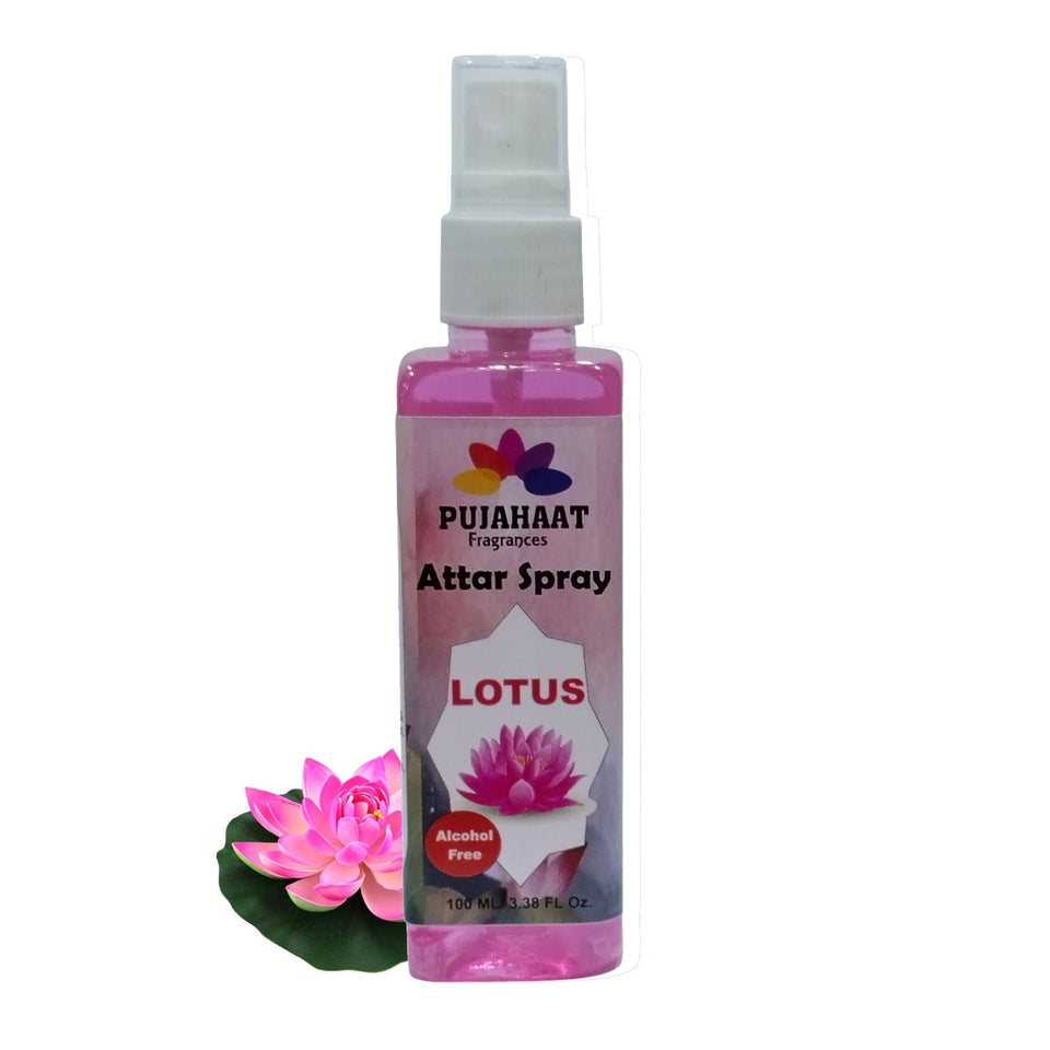 Lotus | Kamal Attar Spray by Pujahaat | 100ml Non Alcoholic Spray | Religious Mist | Air Freshener, Room Mist, Fabric & Linen Spray | Perfect for Prayers Rooms, Living Room, sofas, curtains, car