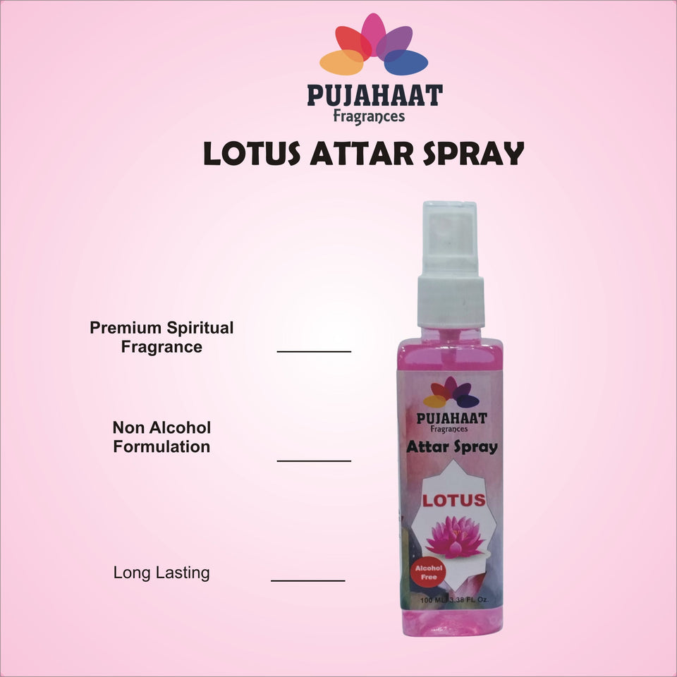 Lotus | Kamal Attar Spray by Pujahaat | 100ml Non Alcoholic Spray | Religious Mist | Air Freshener, Room Mist, Fabric & Linen Spray | Perfect for Prayers Rooms, Living Room, sofas, curtains, car