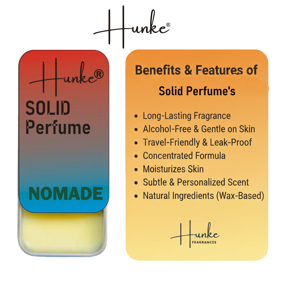 Hunke® Solid Perfume | Alcohol-Free Solid Perfume for Men & Women | Long Lasting Natural Wax Fragrance | Travel Friendly Pocket Perfume | Handmade Luxury - Nomade