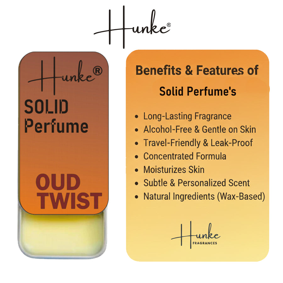 Hunke® Solid Perfume | Alcohol-Free Solid Perfume for Men & Women | Long Lasting Natural Wax Fragrance | Travel Friendly Pocket Perfume | Handmade Luxury - Oud Twist
