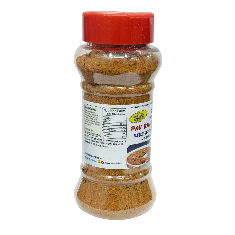 Gunvika Pav Bhaji Masala Spice Mix | Multi Spice blend of Authentic Pav Bhaji Masala | Zero added Colours, Fillers, Additives | Vegan | Aromatic - 100 gm