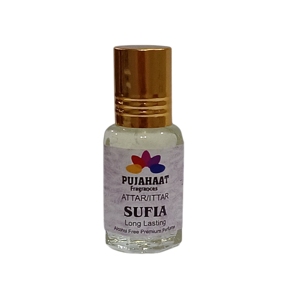 Pujahaat Premium Alcohol-Free Attar | Ittar 6ml, Long-Lasting Travel Size Roll-On, Best Floral Woody Attar Fragrance Oil - Sufia