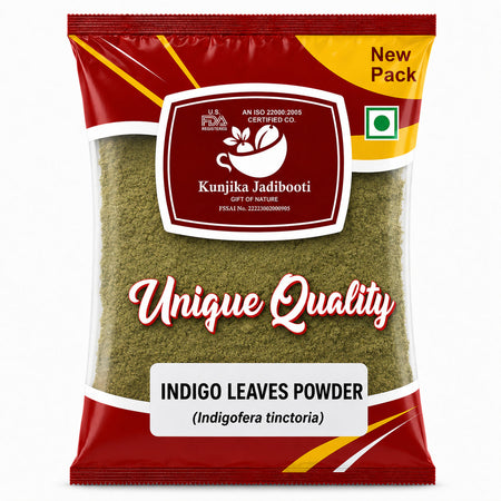 Kunjika Jadibooti Indigo Leaves Powder | For Natural Hair Colour, Smooth & Shiny Hair | Fresh Dry Raw Herbs, Ayurvedic Jadibooti Powder - 100 gm