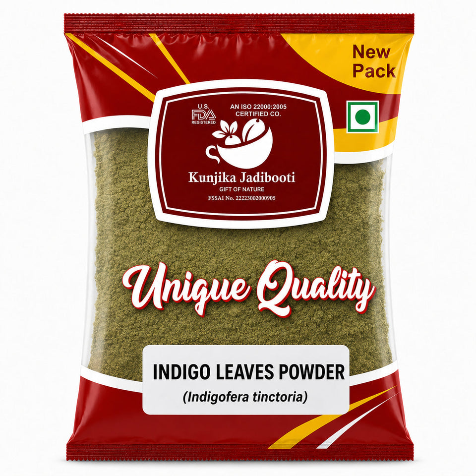 Kunjika Jadibooti Indigo Leaves Powder | For Natural Hair Colour, Smooth & Shiny Hair | Fresh Dry Raw Herbs, Ayurvedic Jadibooti Powder - 100 gm