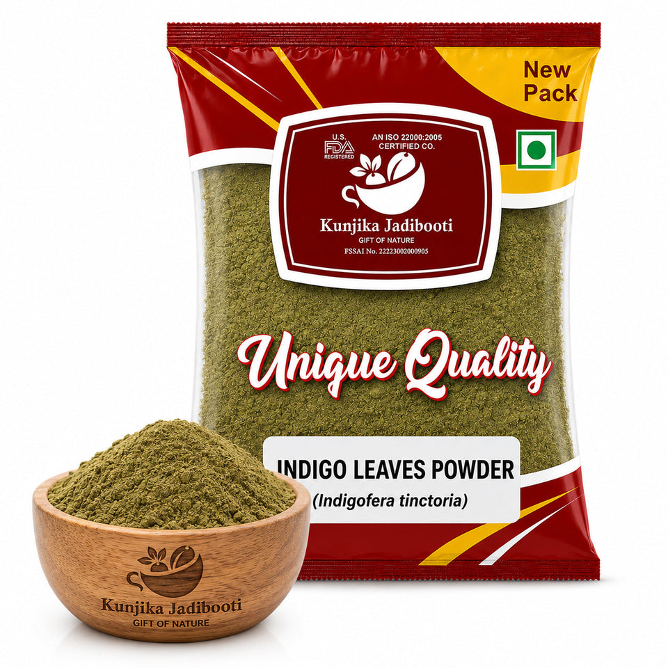 Kunjika Jadibooti Indigo Leaves Powder | For Natural Hair Colour, Smooth & Shiny Hair | Fresh Dry Raw Herbs, Ayurvedic Jadibooti Powder - 100 gm