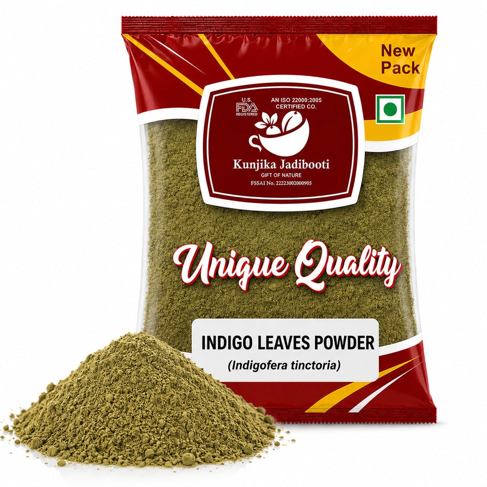 Kunjika Jadibooti Indigo Leaves Powder | For Natural Hair Colour, Smooth & Shiny Hair | Fresh Dry Raw Herbs, Ayurvedic Jadibooti Powder - 100 gm