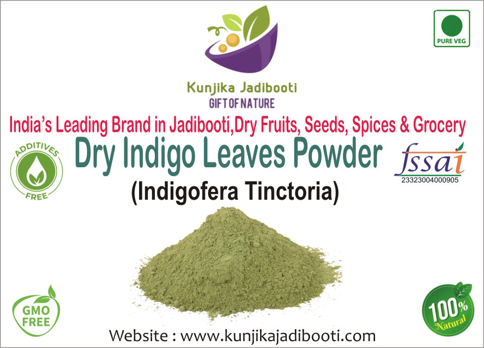 Kunjika Jadibooti Indigo Leaves Powder | For Natural Hair Colour, Smooth & Shiny Hair | Fresh Dry Raw Herbs, Ayurvedic Jadibooti Powder - 100 gm