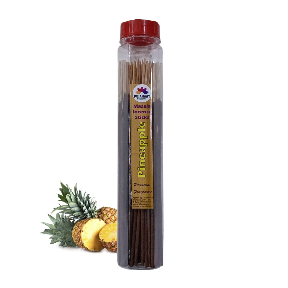 Pujahaat Premium Scented Incense Stick Masala Agarbatti | No Charcoal Incense Sticks, 100% Herbal Fragrance Agarbatti, 0% Sulphates - Pineapple Fragrance