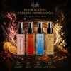 HUNKE EDP Inspired Perfume Set for Men & Women | Set of 4 Premium Long Lasting Fragrances | 8 ml Each | Travel Size Mini Perfume Gift Set | Eau de Parfum Collection - Ombre Raw, Leather Love, Nomade, Wood n bloom