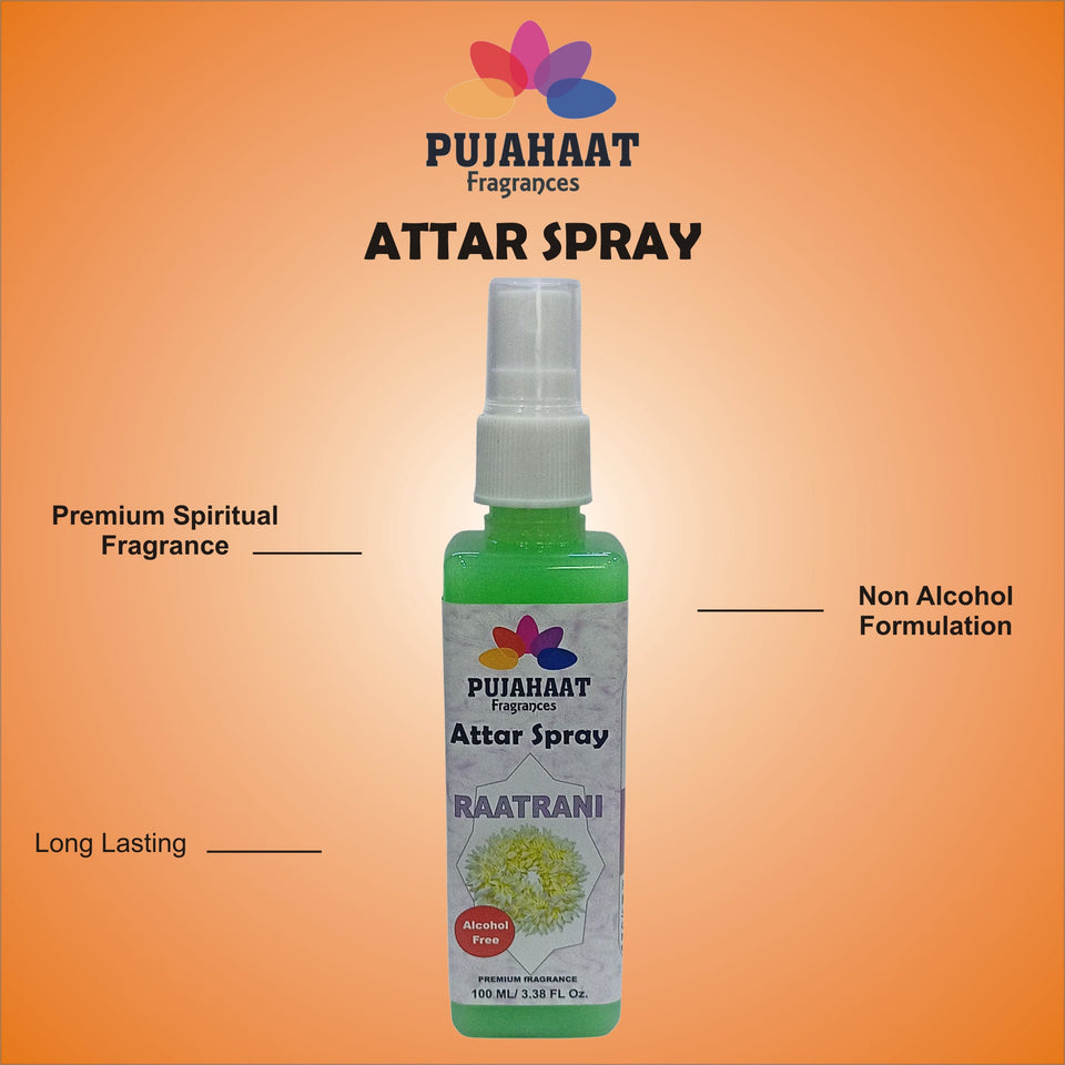 Pujahaat Raatrani Attar Spray | 100ml Night Queen Alcohol-Free Air Freshener | Room, Fabric & Car Mist