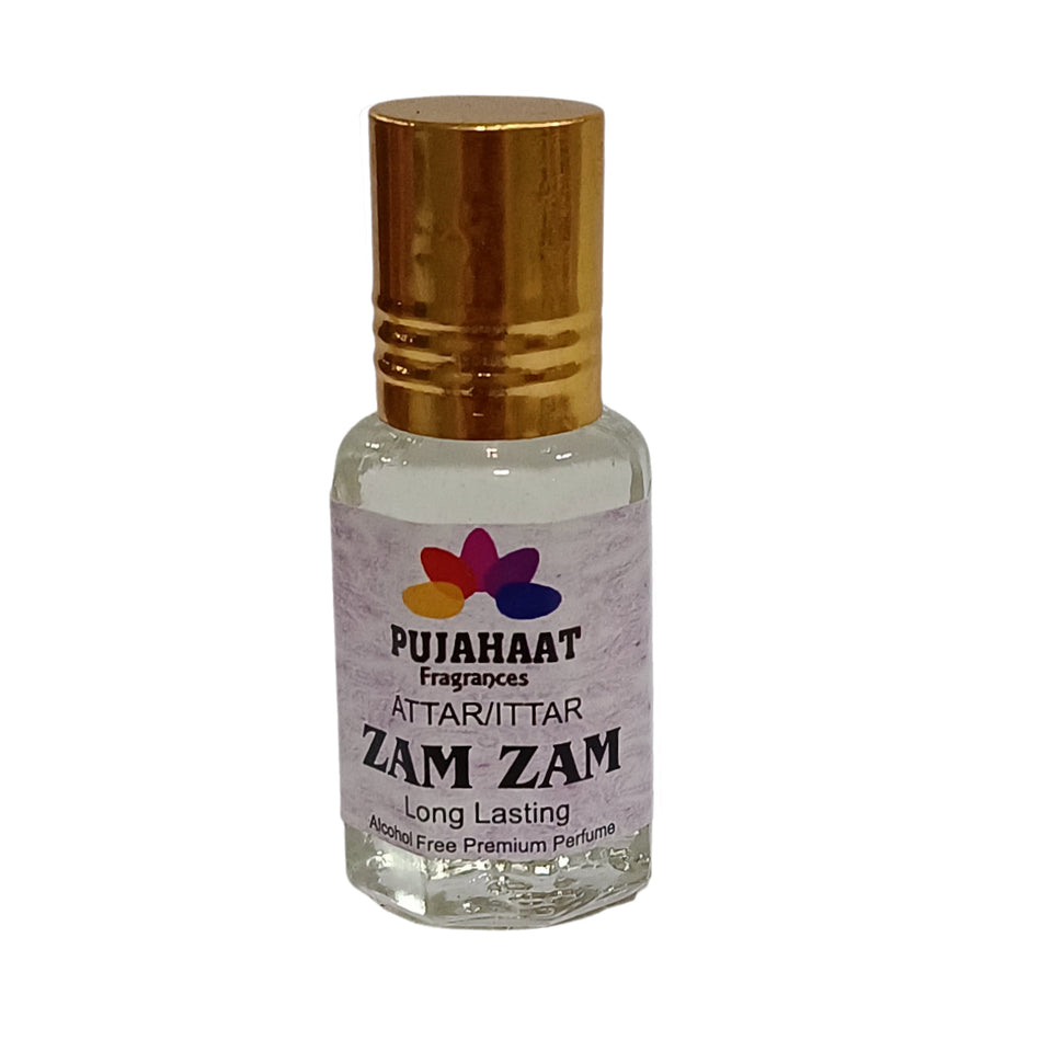 Pujahaat Premium Alcohol-Free Attar | Ittar 6ml, Long-Lasting Travel Size Roll-On, Best Floral Spicey Attar Fragrance Oil - Zam Zam