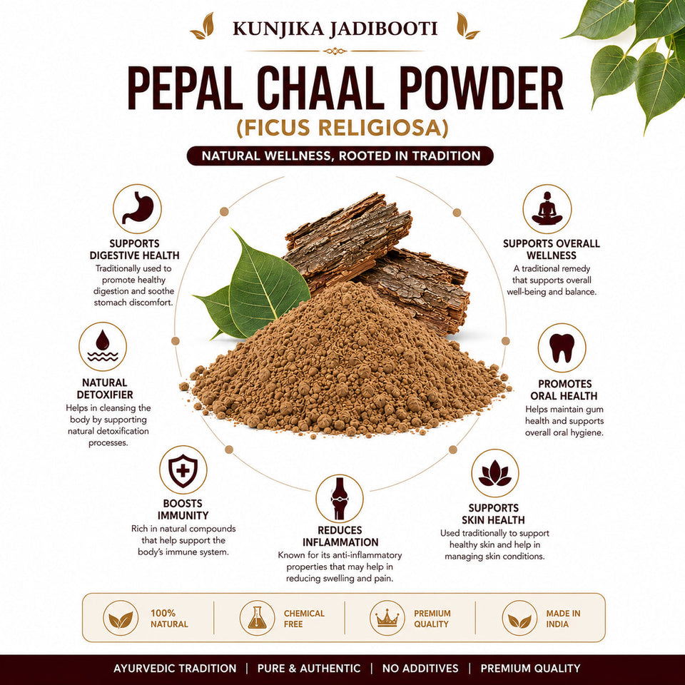 Kunjika Jadibooti Pipal Chaal Powder - Peepal Bark - Pipal Chhal - Ficus religiosa Powder - 100 gm