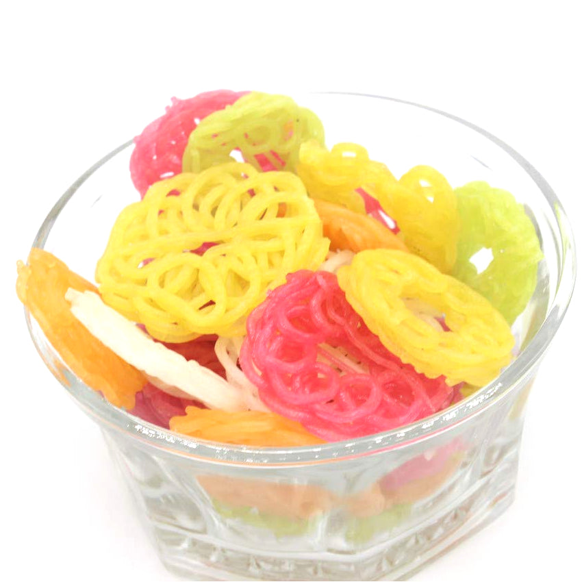 Gunvika Sabudana Multi Colour Flower Fryums | 3D Sago Jalebi Fryums Papad | Ready to Fry Homemade 3D Papad Snack Chips FR-22