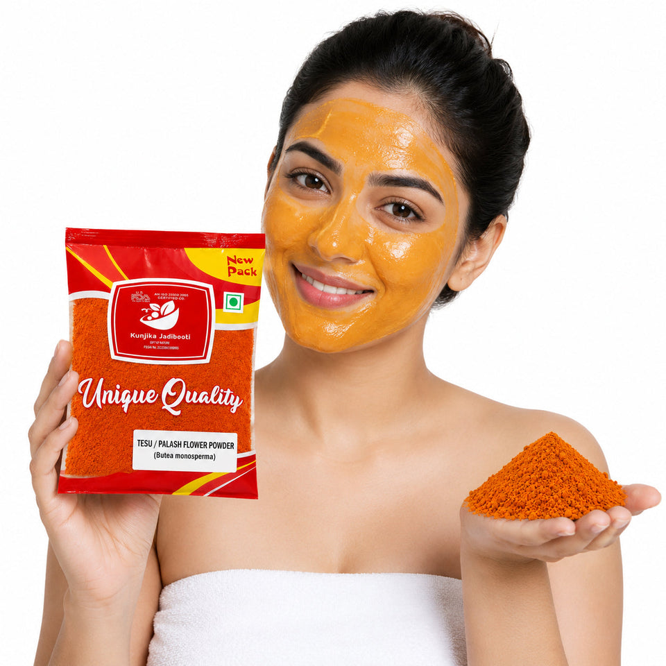 Kunjika Jadibooti Dry Tesu Ke Phool Powder - Palash Ke Phool - Dhak Ke Phool - Bute a Monosperma - Tesu phool - Phool Tesu - Dhak Phool Powder - 100 gm